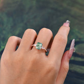 3 Carat Emerald Cut Moss Agate Ring Three Stone Engagement Ring